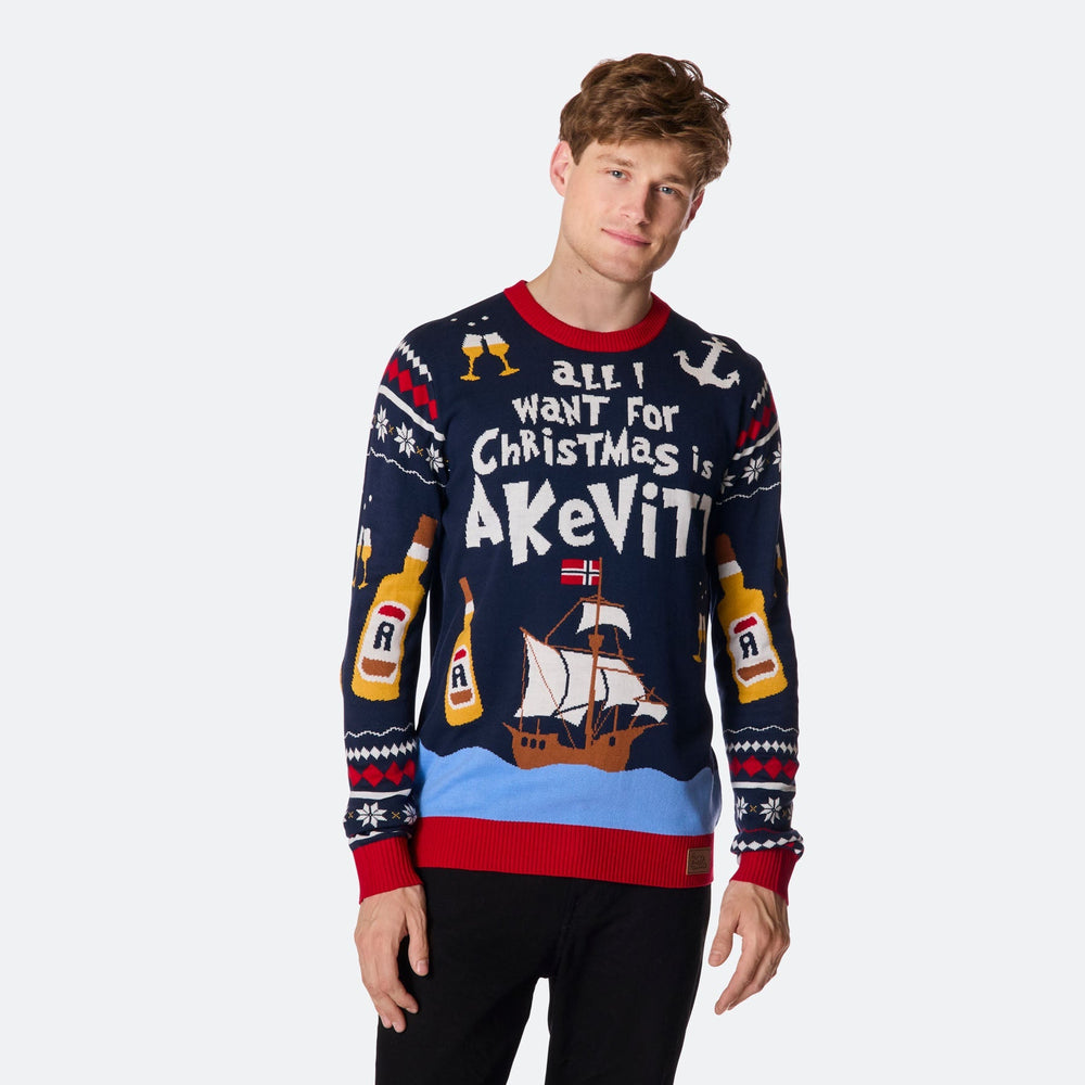 All I Want for Christmas is Akvavit Jultröja Herr