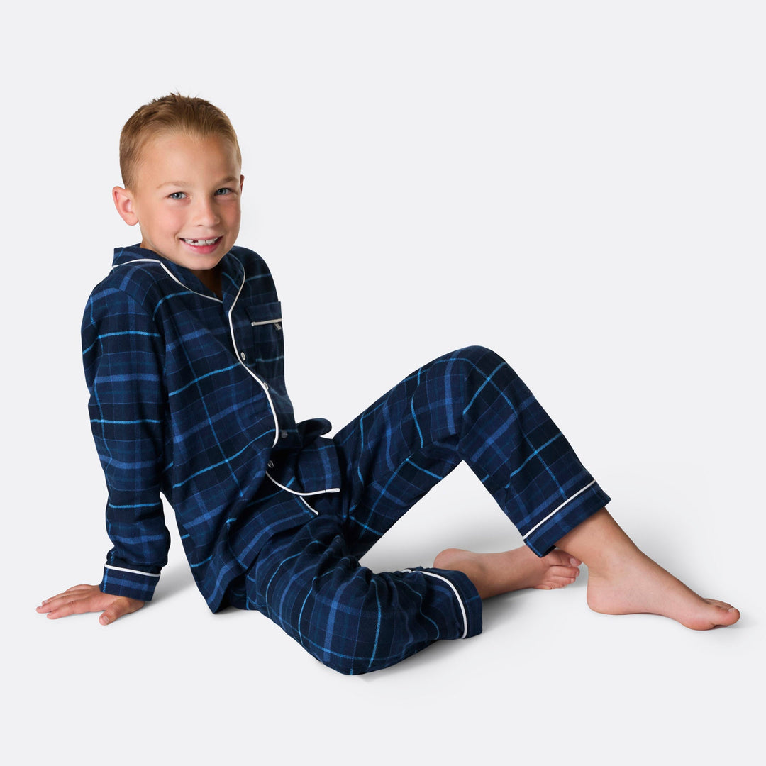 Blå Flanell Julpyjamas Barn
