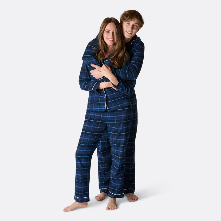 Blå Flanell Julpyjamas Herr