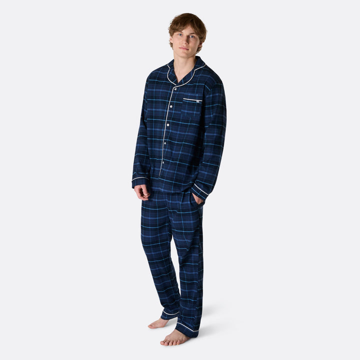 Blå Flanell Julpyjamas Herr