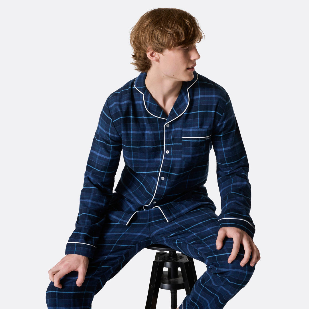Blå Flanell Julpyjamas Herr