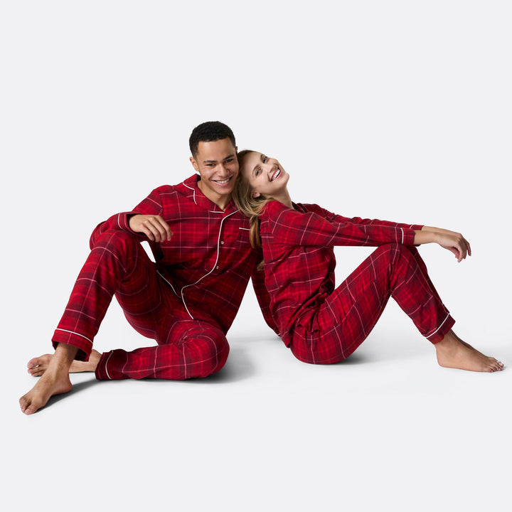Flanell Röd Julpyjamas Familj