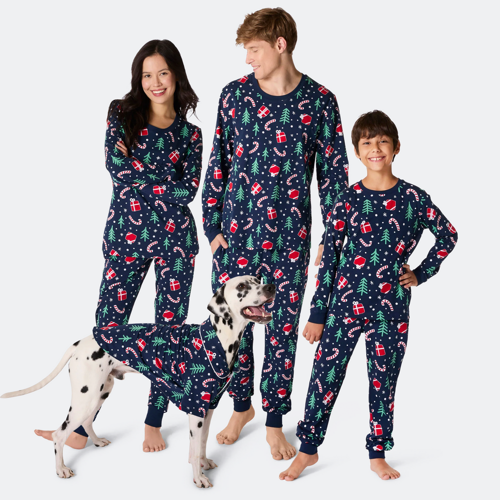 Julmönster Blå Julpyjamas Familj
