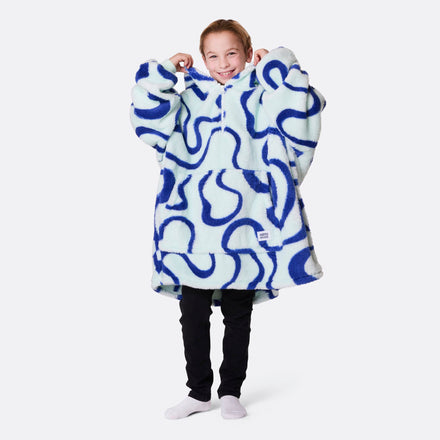 Blå Vågig Teddy HappyHoodie Barn