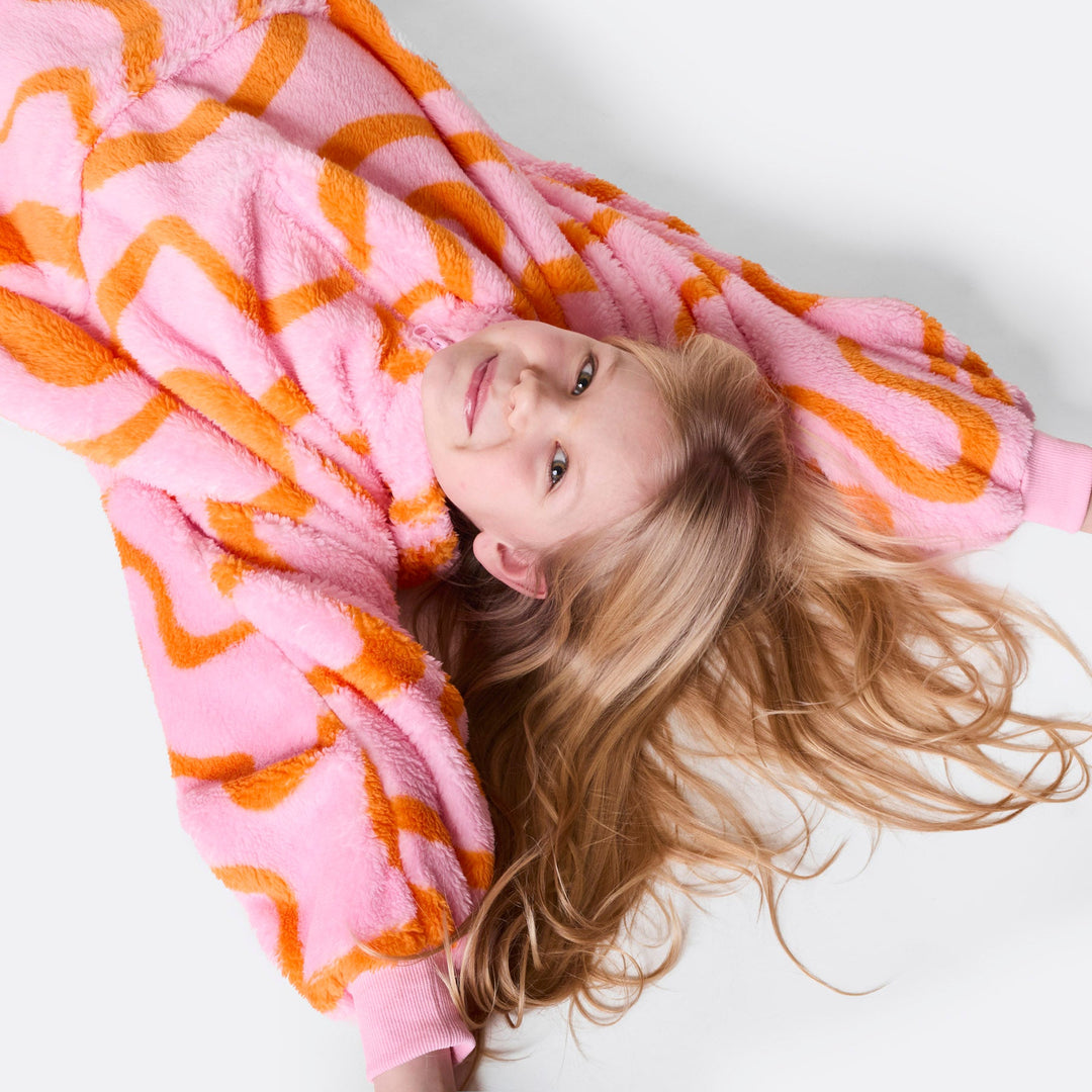 Rosa Vågig Teddy HappyHoodie Barn