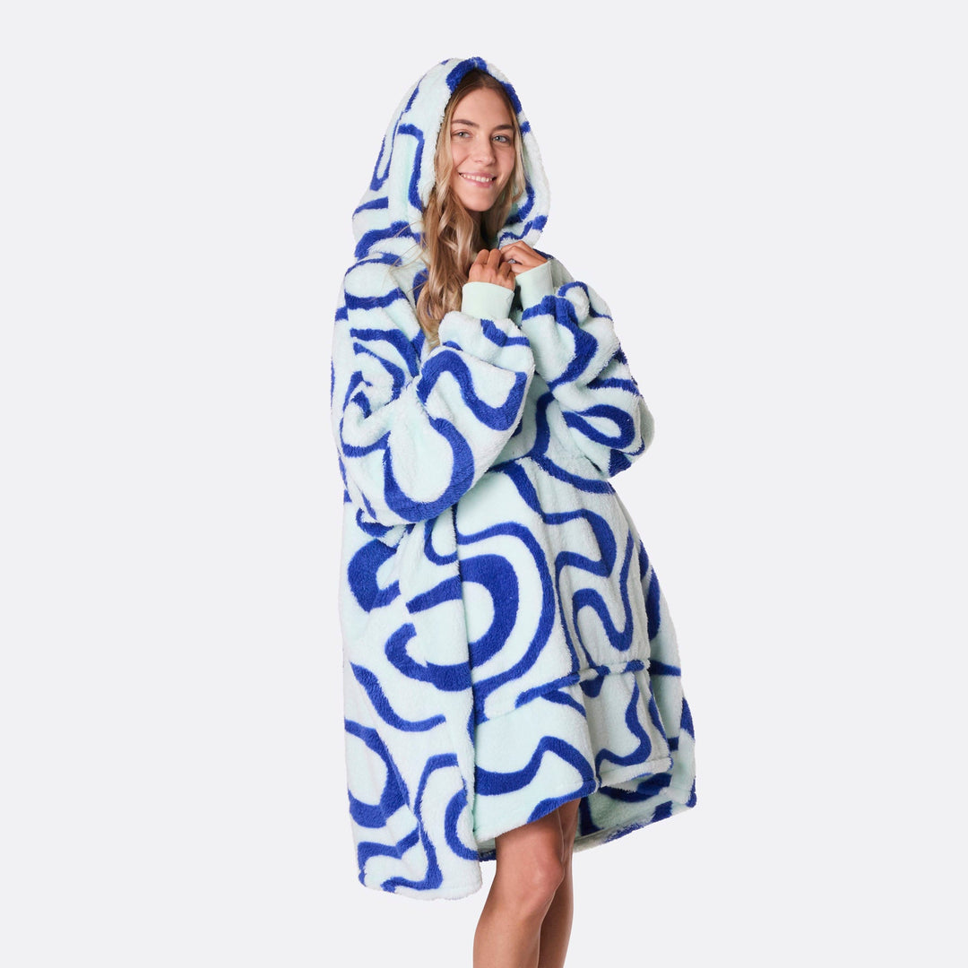 Blå Vågig Teddy HappyHoodie