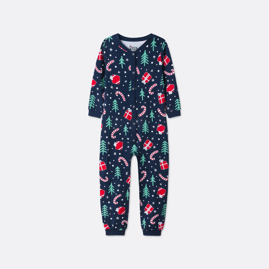 Julmönster Blå Julpyjamas Familj