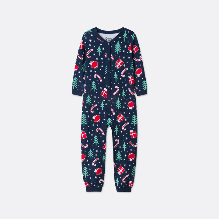 Julmönster Blå Julpyjamas Familj