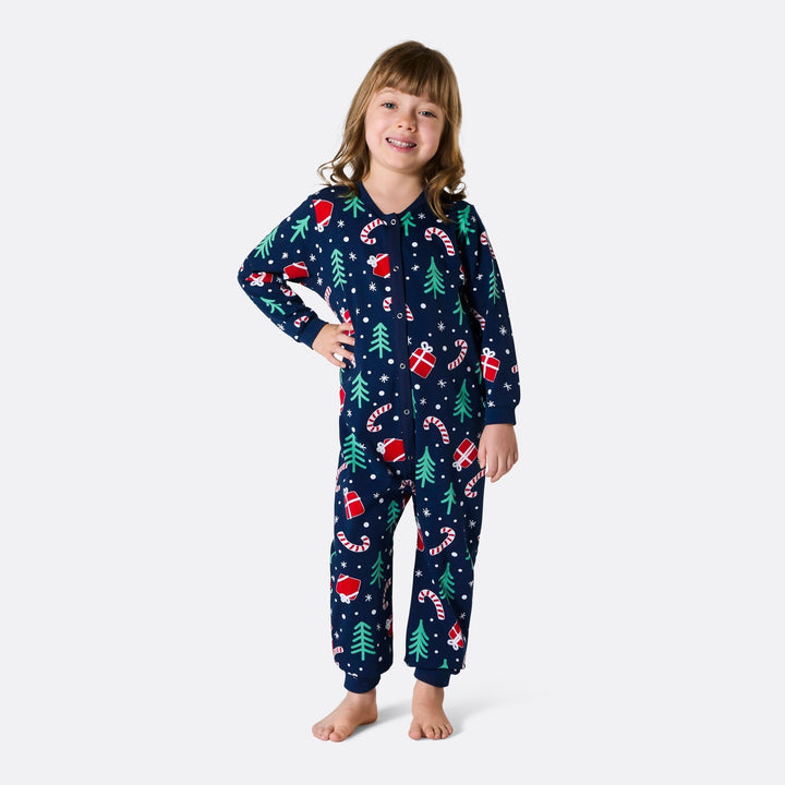 Julmönster Blå Julpyjamas Barn