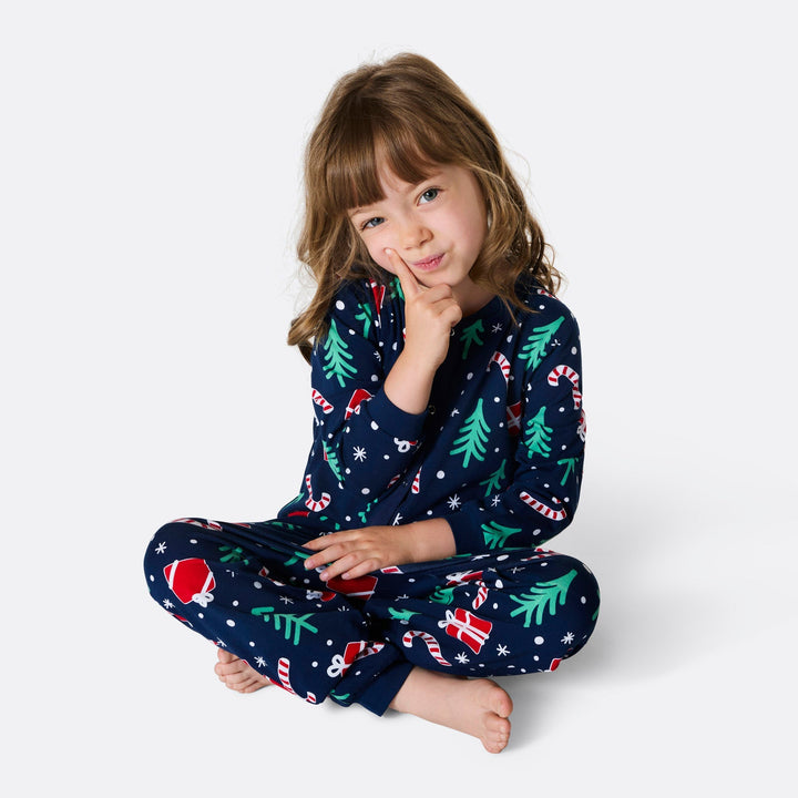 Julmönster Blå Julpyjamas Barn