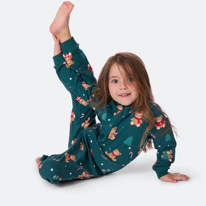 Teddybjörn Overall Grön Julpyjamas Barn