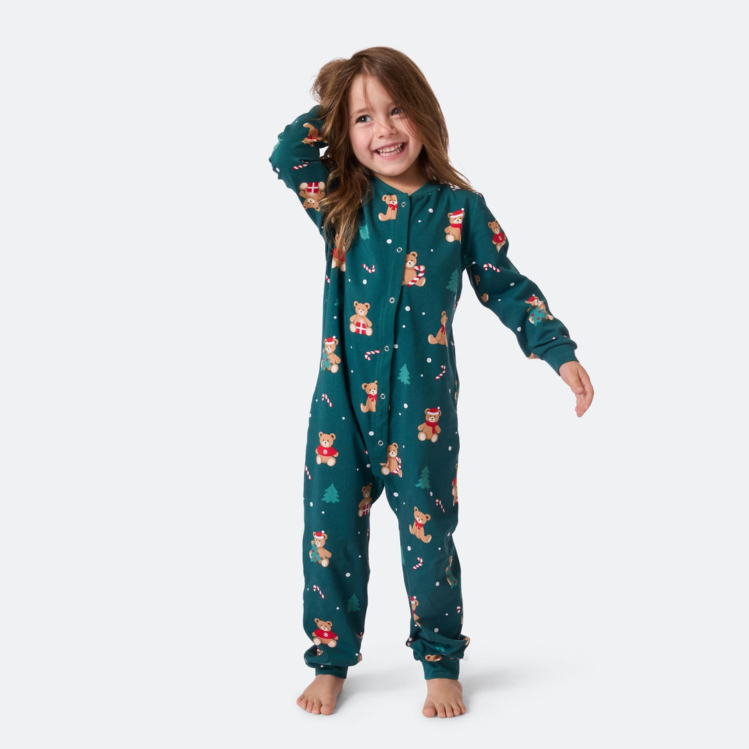 Teddybjörn Overall Grön Julpyjamas Barn