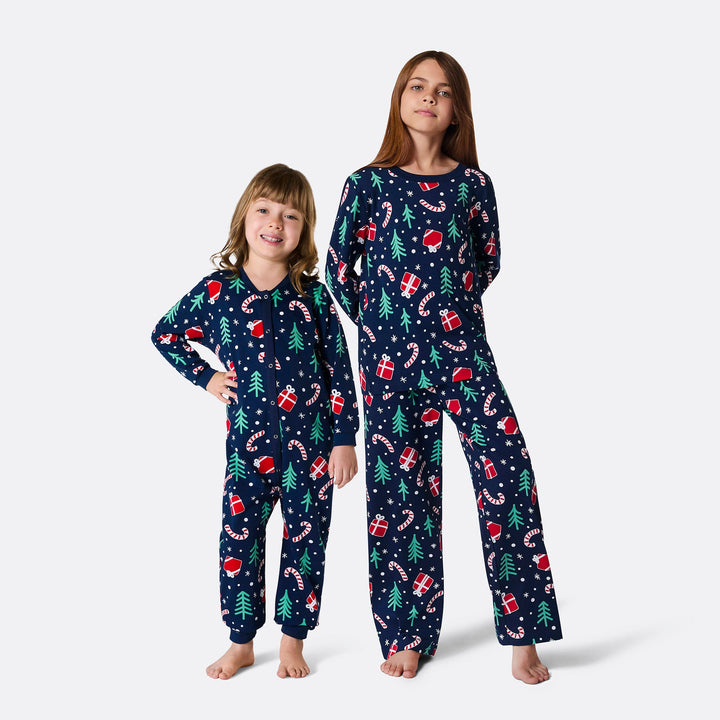 Julmönster Blå Julpyjamas Barn