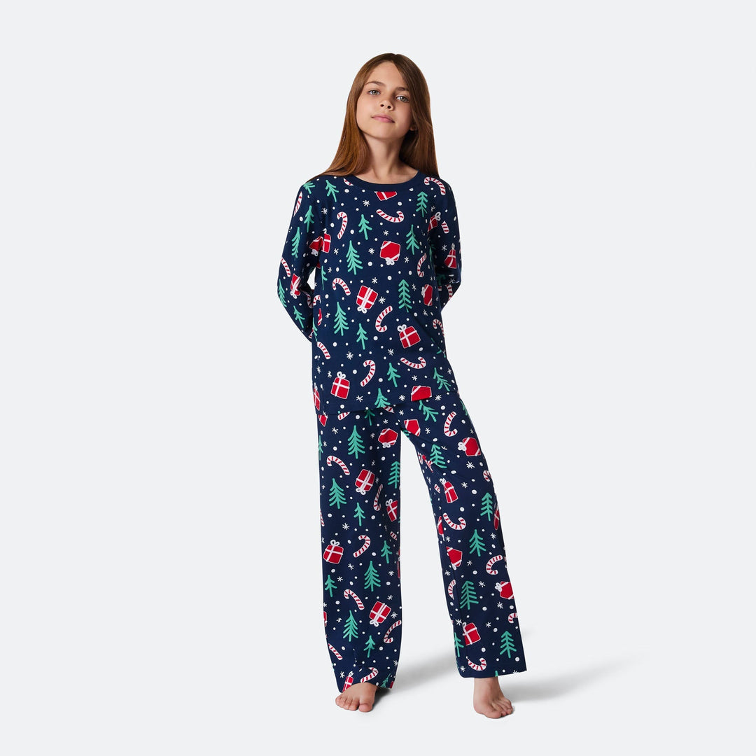 Julmönster Blå Julpyjamas Barn