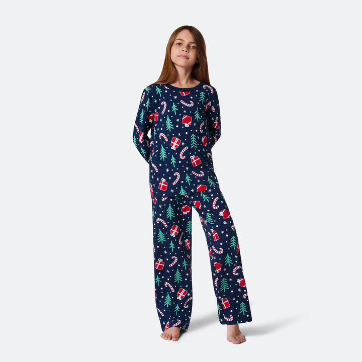 Julmönster Blå Julpyjamas Barn