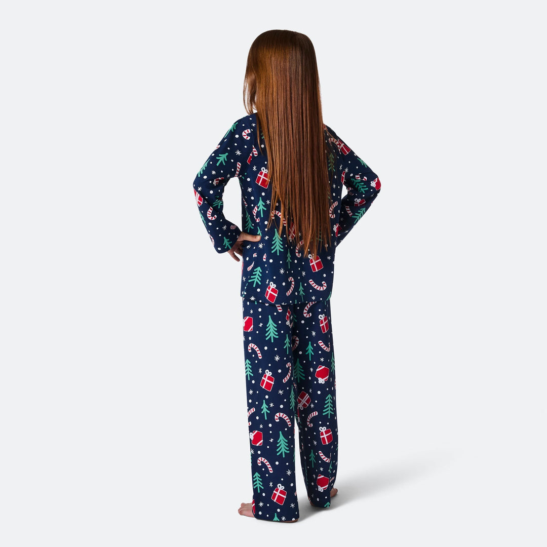 Julmönster Blå Julpyjamas Barn