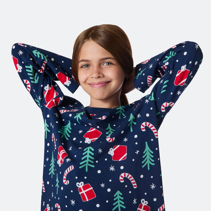 Julmönster Blå Julpyjamas Barn
