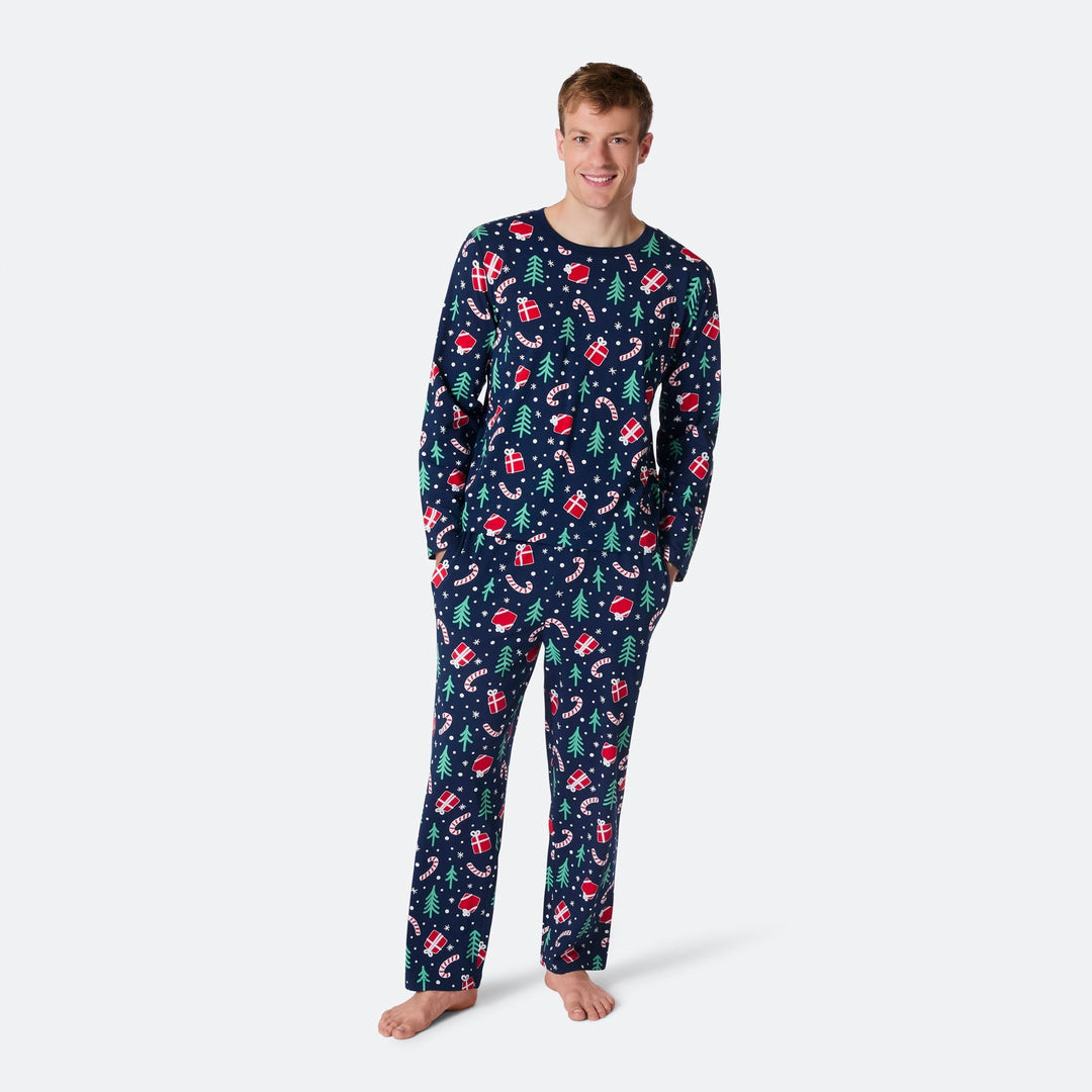 Julmönster Blå Julpyjamas Herr