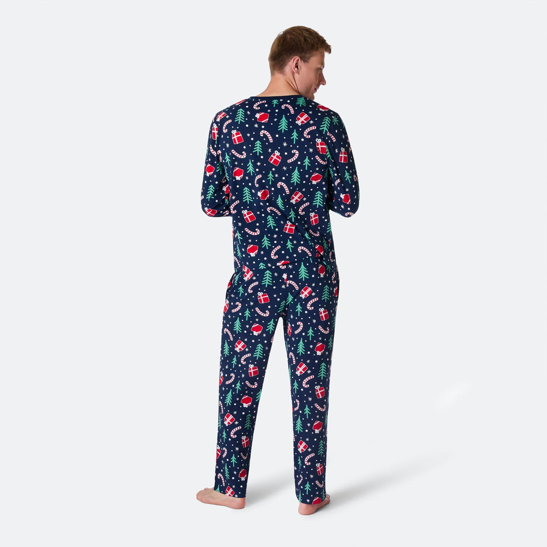 Julmönster Blå Julpyjamas Herr