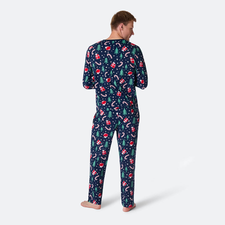 Julmönster Blå Julpyjamas Herr