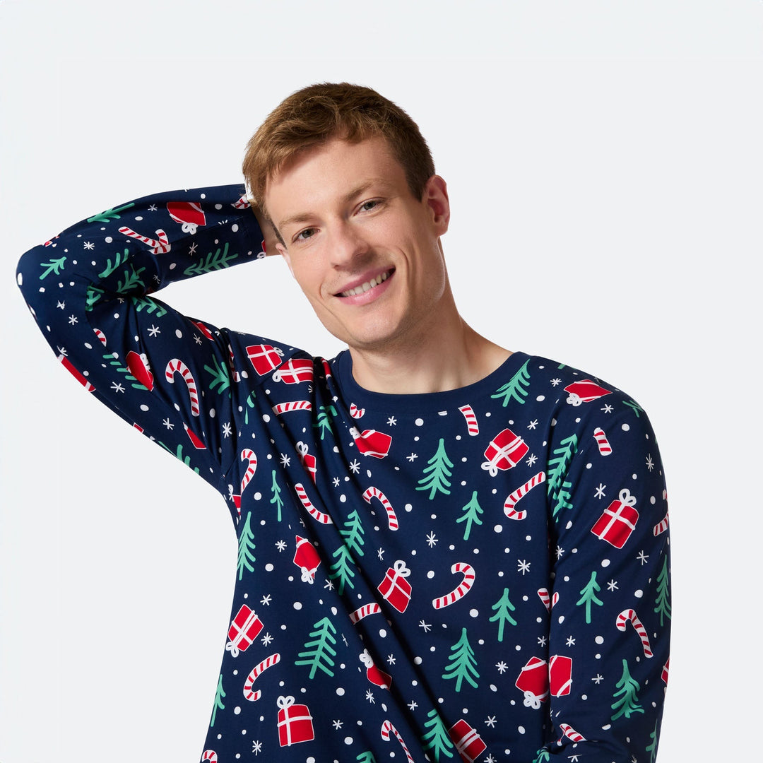 Julmönster Blå Julpyjamas Herr