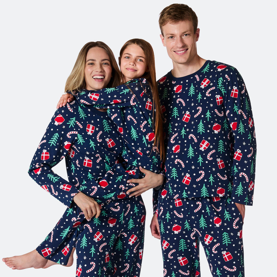 Julmönster Blå Julpyjamas Familj
