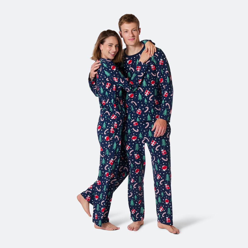 Julmönster Blå Julpyjamas Herr