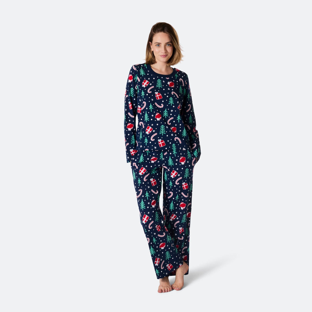Julmönster Blå Julpyjamas Dam