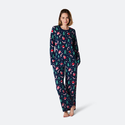 Julmönster Blå Julpyjamas Dam