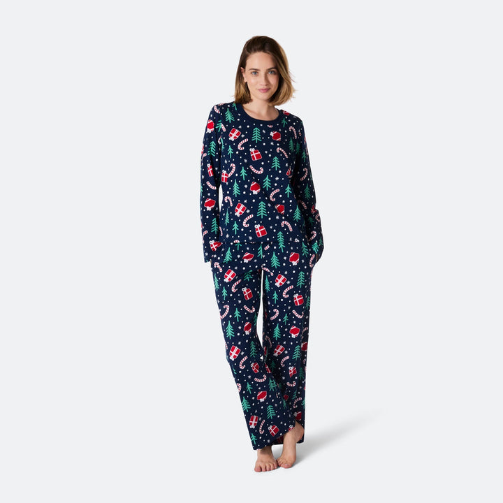 Julmönster Blå Julpyjamas Dam