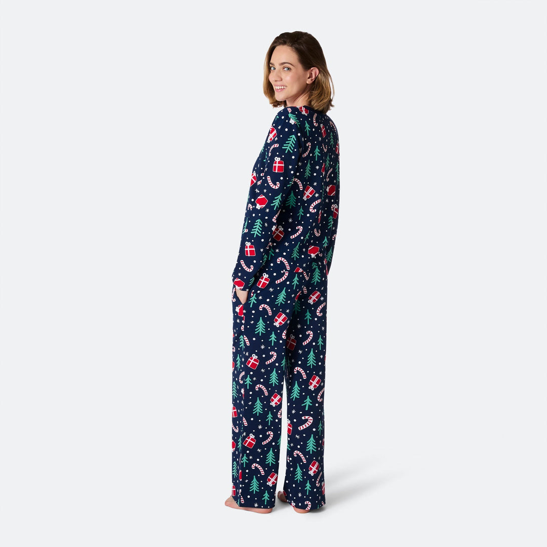Julmönster Blå Julpyjamas Dam