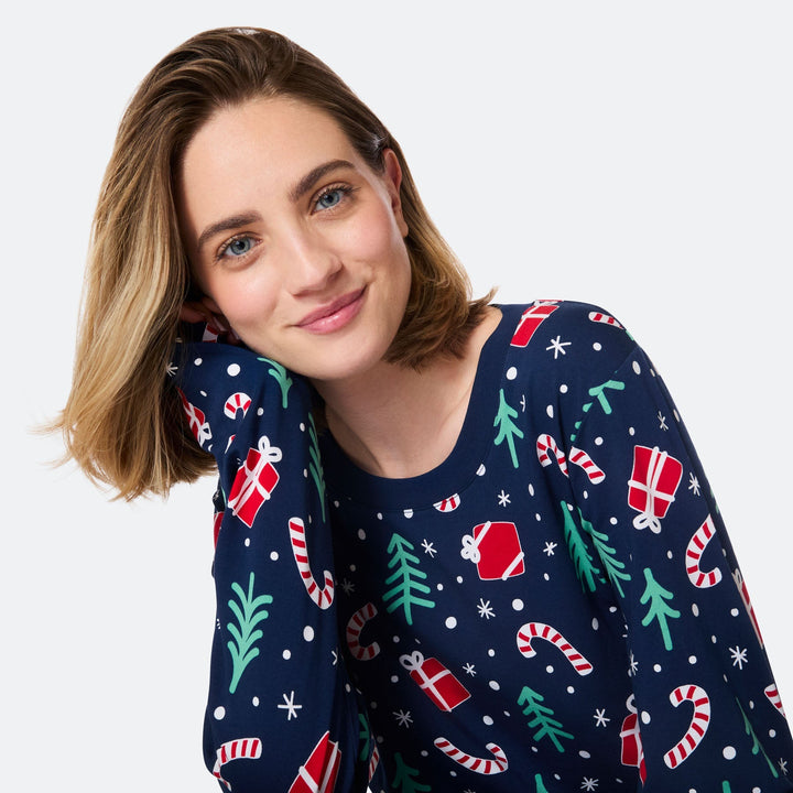 Julmönster Blå Julpyjamas Dam