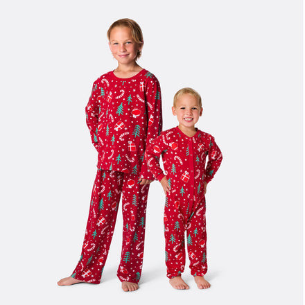Julmönster Röd Julpyjamas Barn