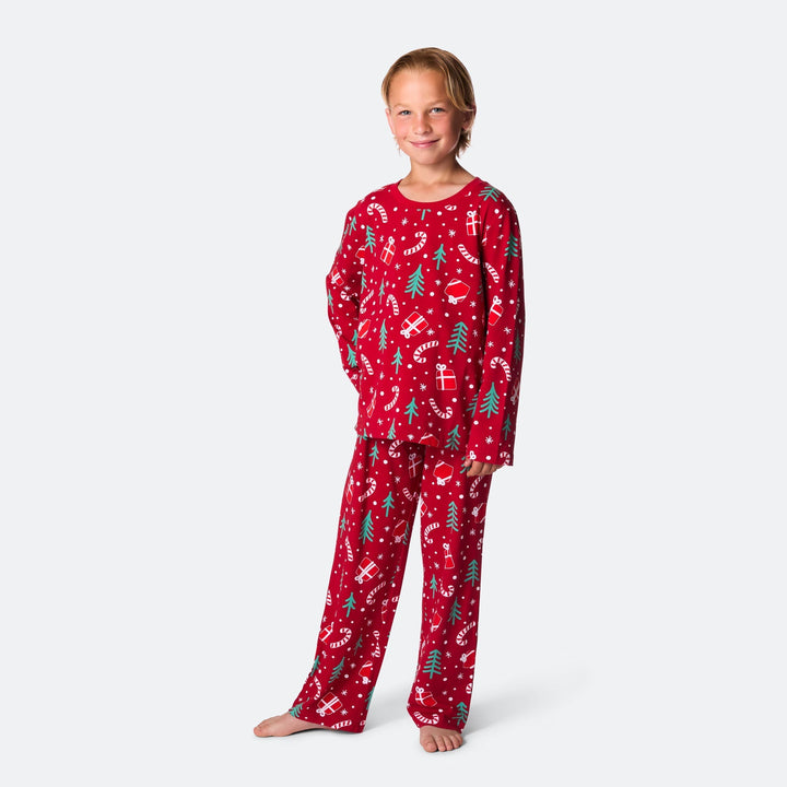 Julmönster Röd Julpyjamas Barn