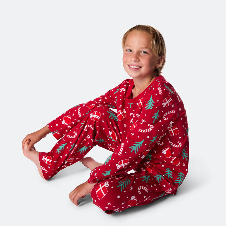 Julmönster Röd Julpyjamas Barn