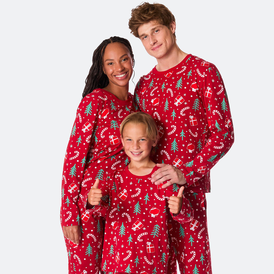 Julmönster Röd Julpyjamas Familj