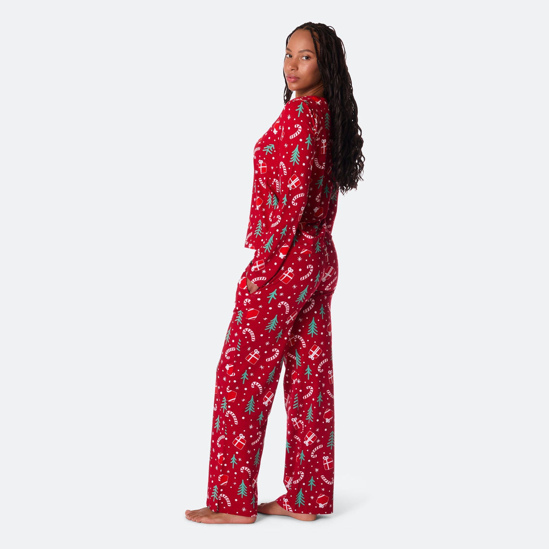 Julmönster Röd Julpyjamas Dam