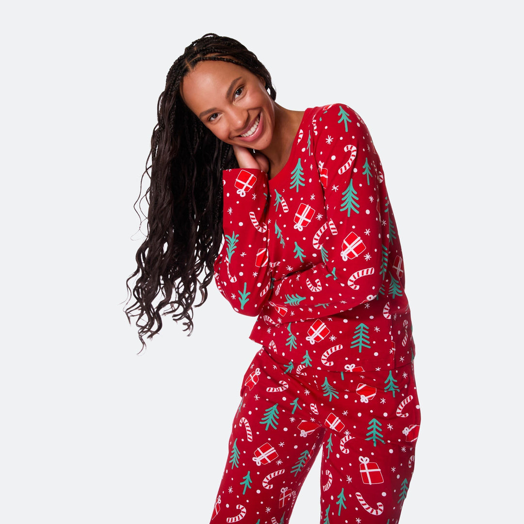 Julmönster Röd Julpyjamas Dam