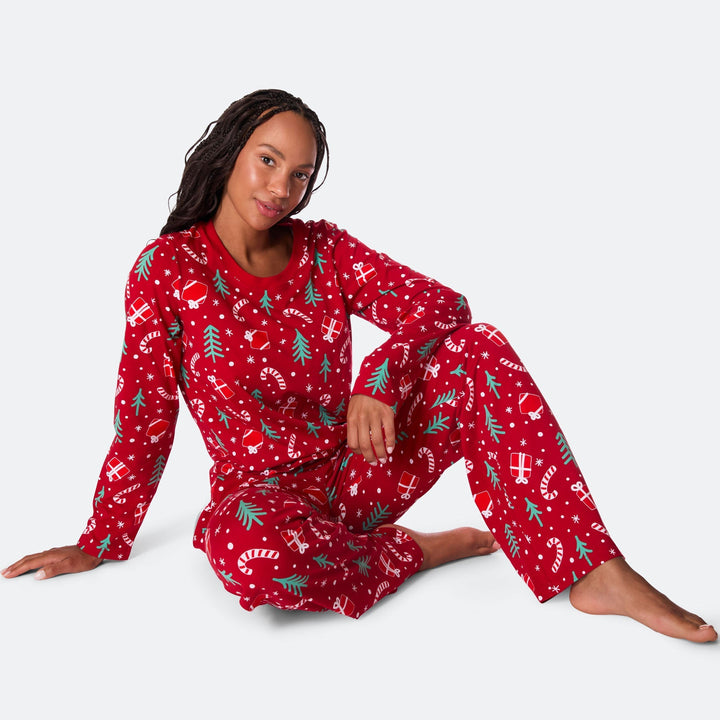 Julmönster Röd Julpyjamas Dam