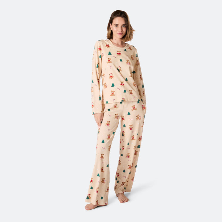 Teddybjörn Beige Julpyjamas Dam