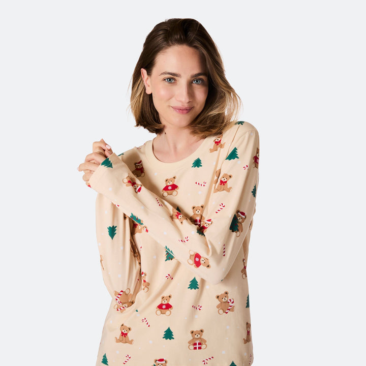 Teddybjörn Beige Julpyjamas Dam