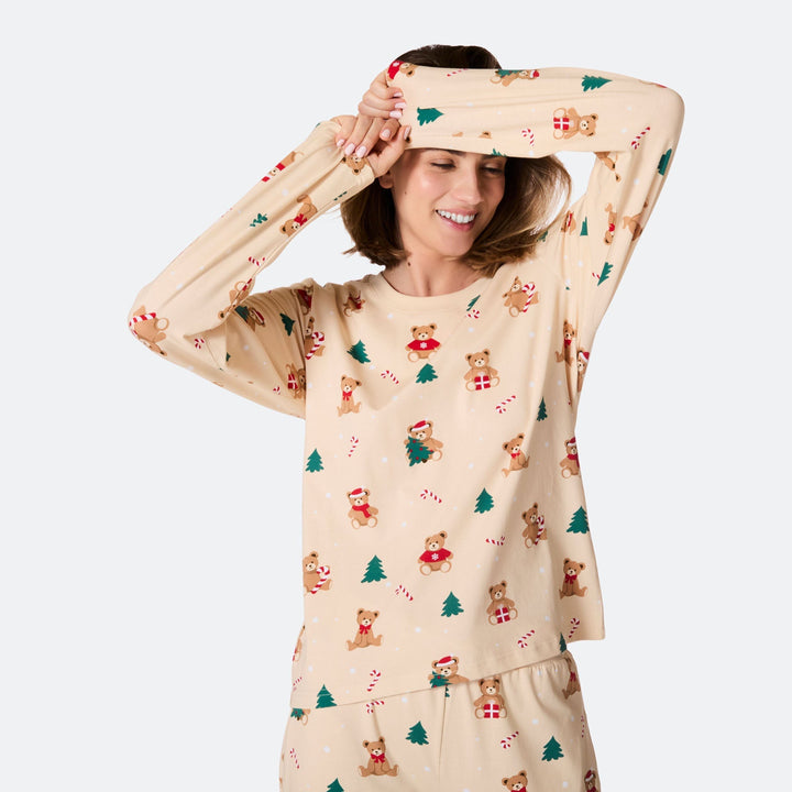Teddybjörn Beige Julpyjamas Dam