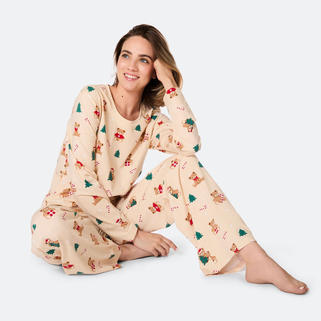 Teddybjörn Beige Julpyjamas Dam
