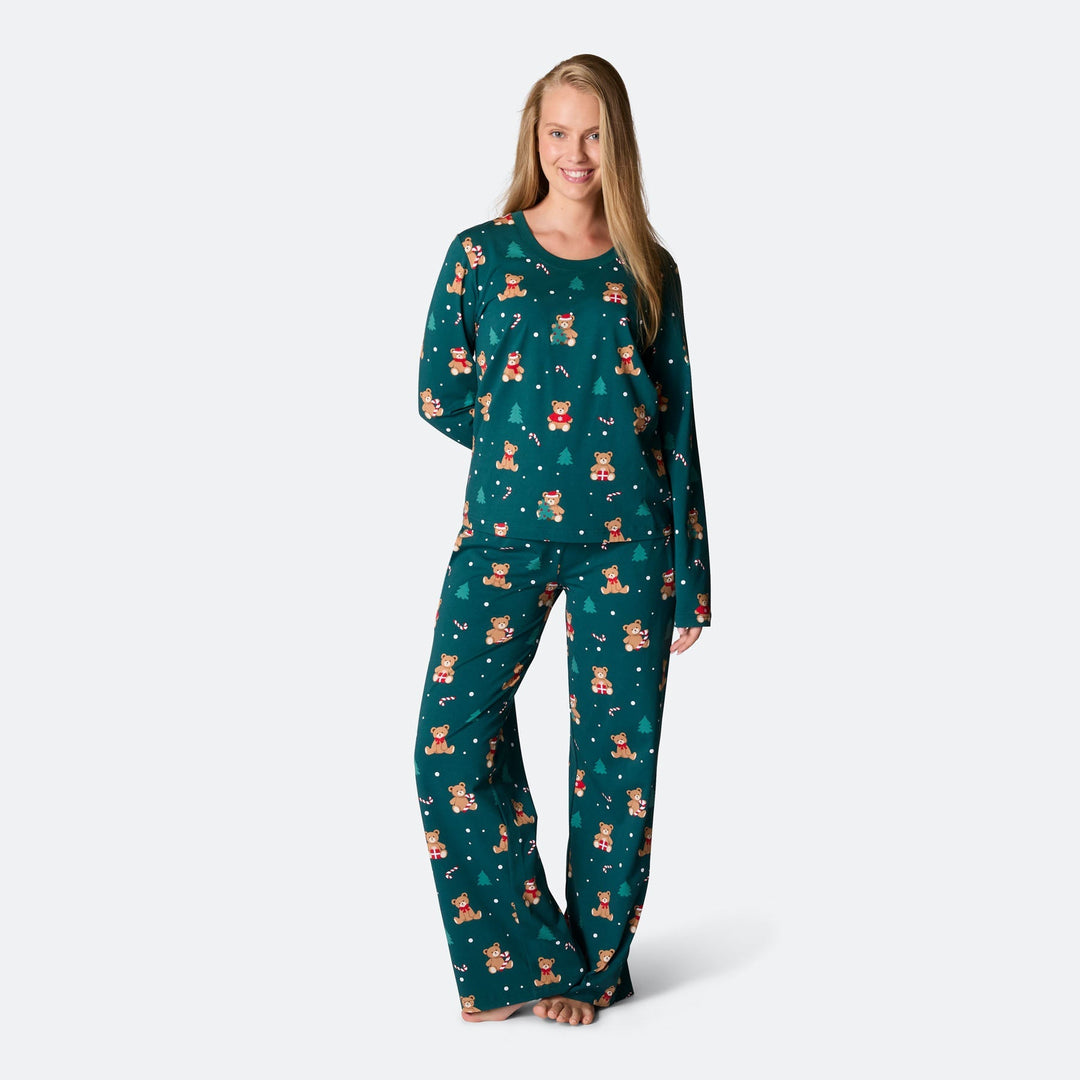 Teddybjörn Grön Julpyjamas Dam