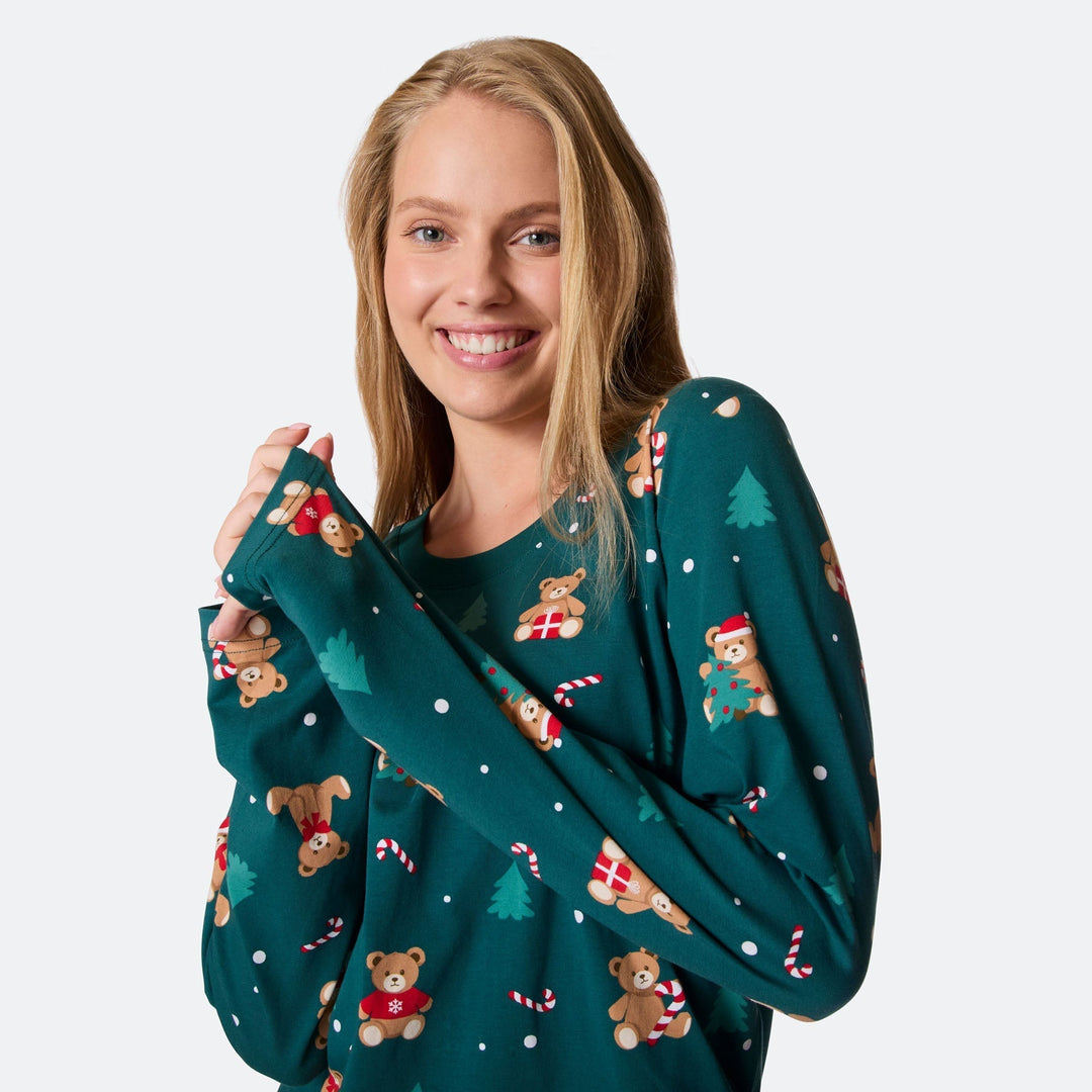 Teddybjörn Grön Julpyjamas Dam