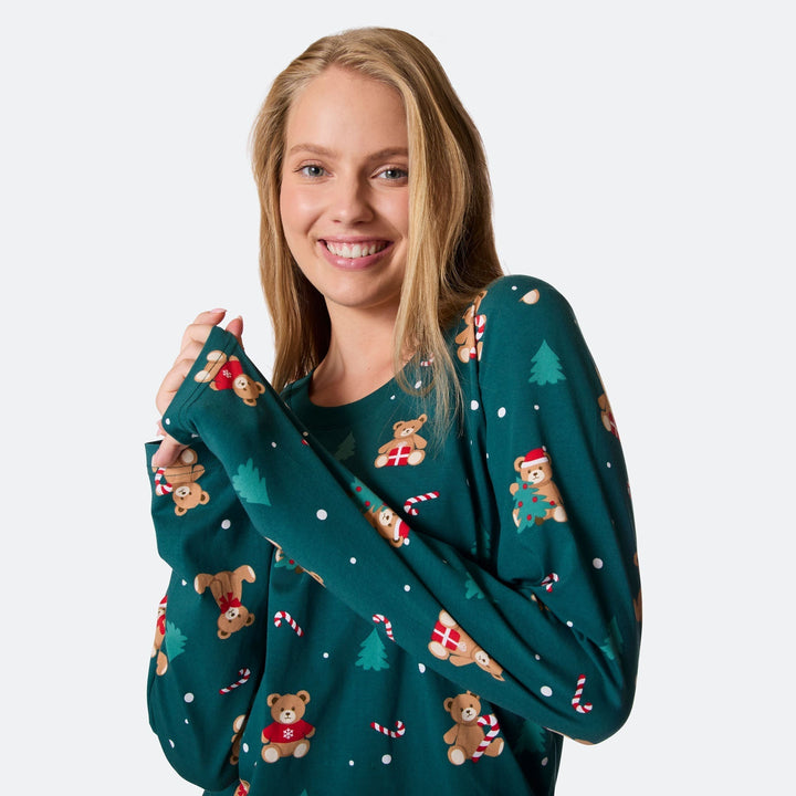Teddybjörn Grön Julpyjamas Dam