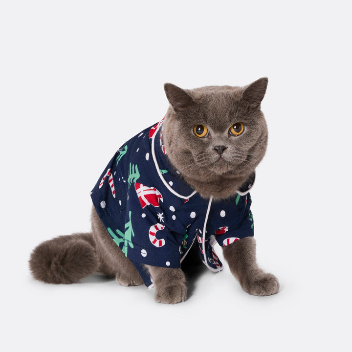 Julmönster Blå Julpyjamas Till Katt