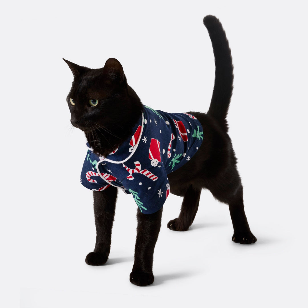 Julmönster Blå Julpyjamas Till Katt