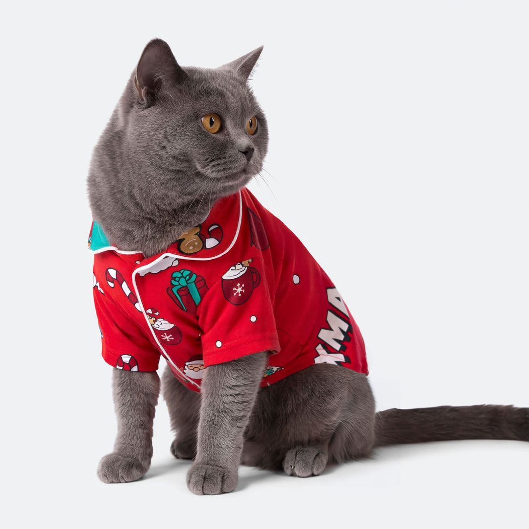 Xmas Röd Julpyjamas Till Katt