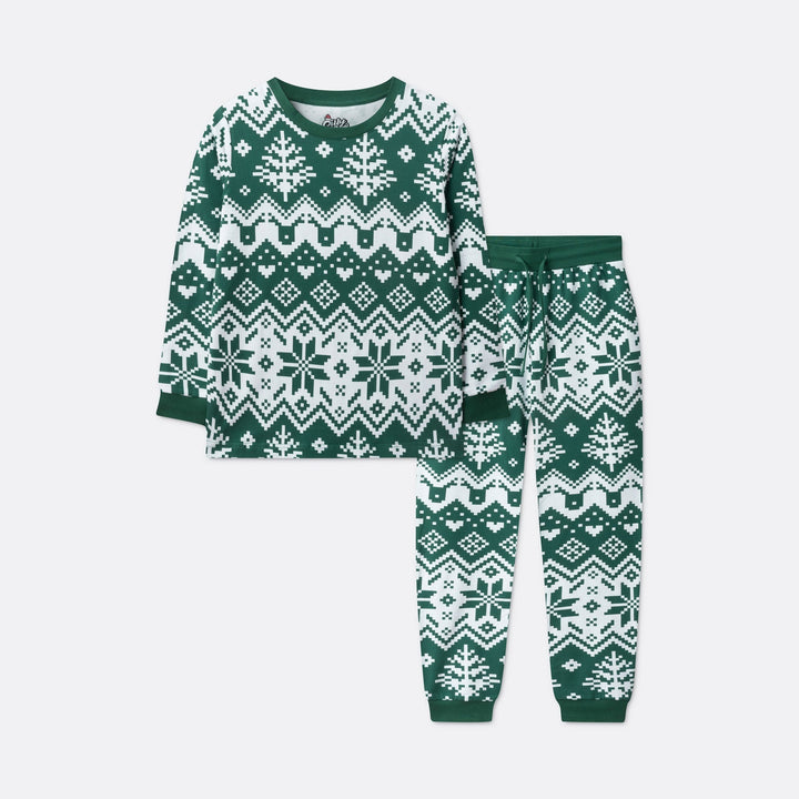 Julstickad Grön Julpyjamas Familj